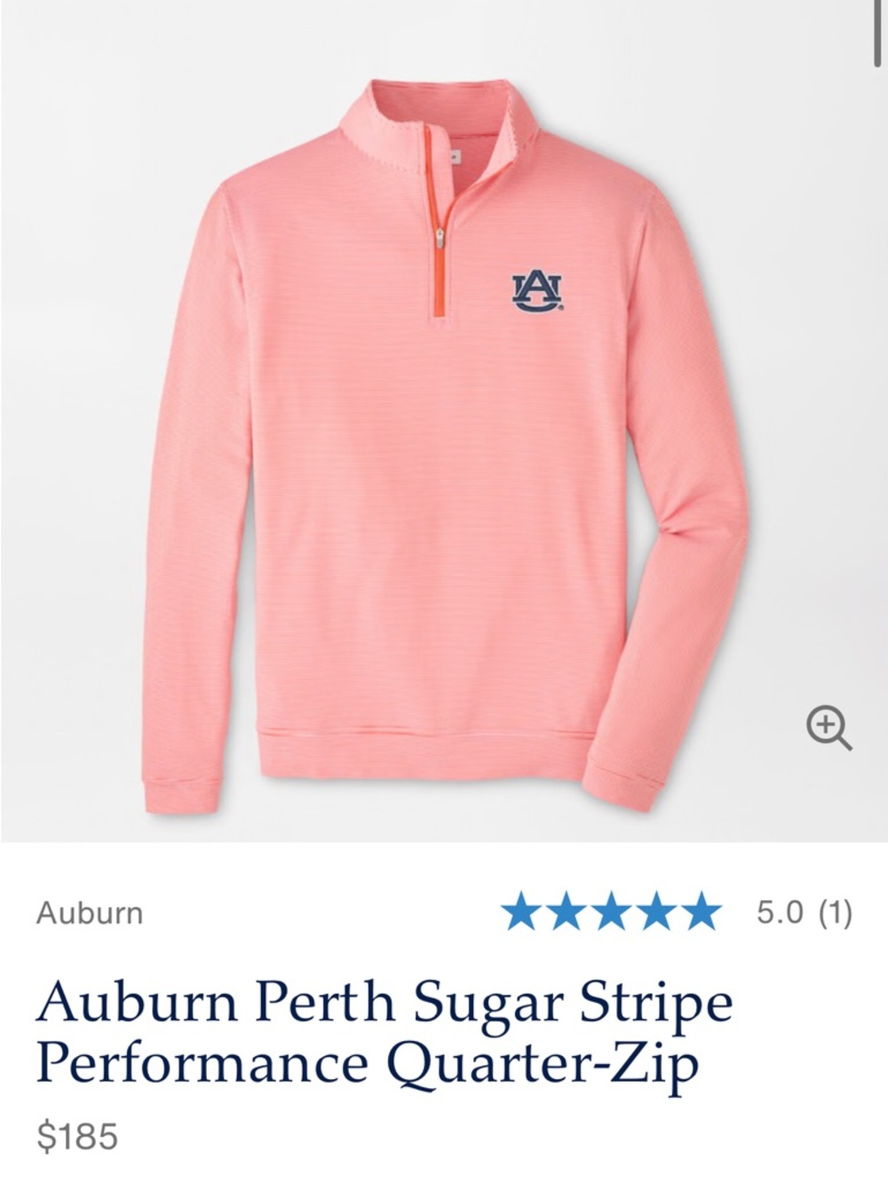 PETER MILLAR Auburn Perth Sugar Stripe Performance Quarter Zip large NWT